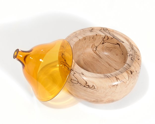 Amber Glass & Wooden Vessel by Alice Heaton - alternative image