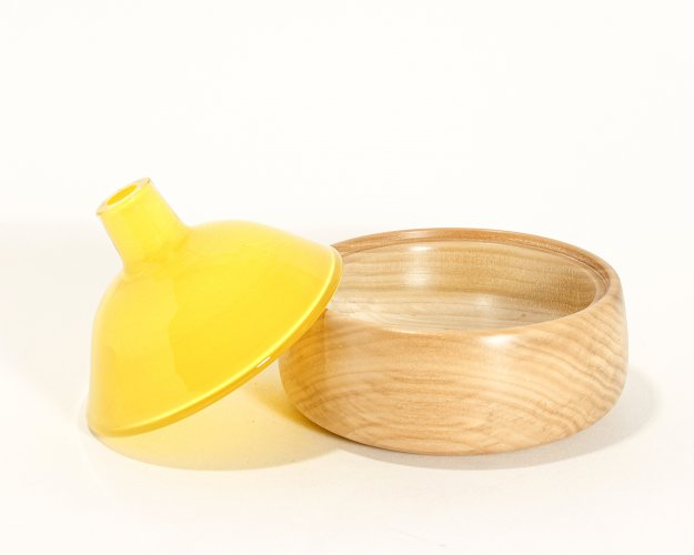 Yellow Glass & Wooden Vessel by Alice Heaton - alternative image