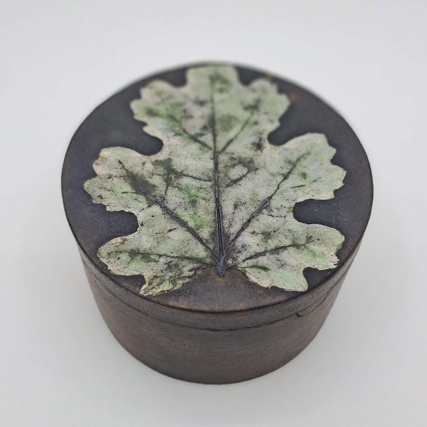 Round Box, Green Leaf, medium by Annie Tortora