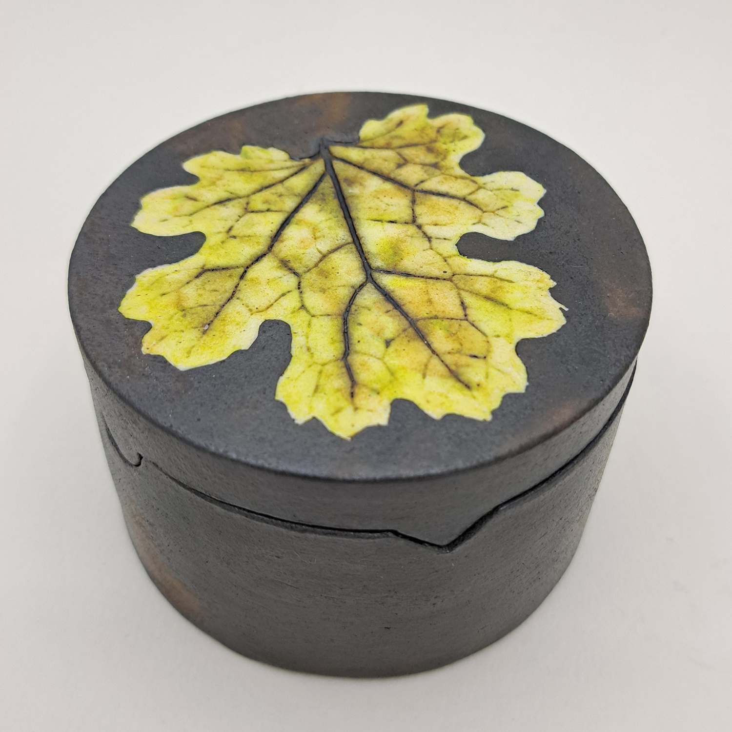 Round Box, Yellow Leaf, medium by Annie Tortora