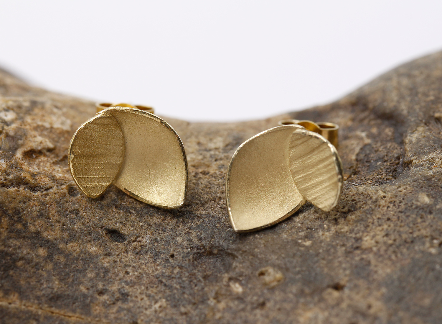 Small Golden Orchid Leaf Earrings by Donna Barry