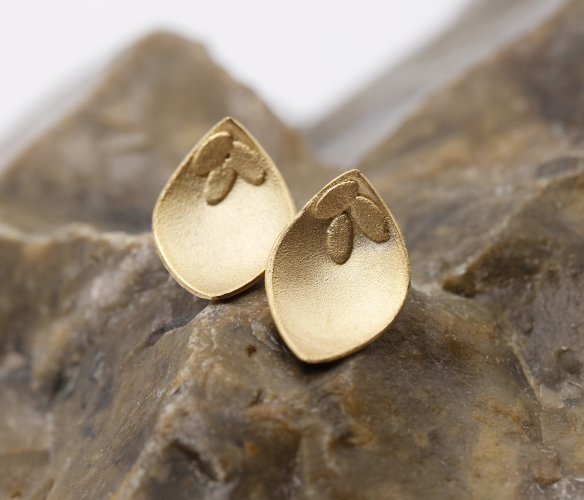 Golden Orchid Foliage Earrings