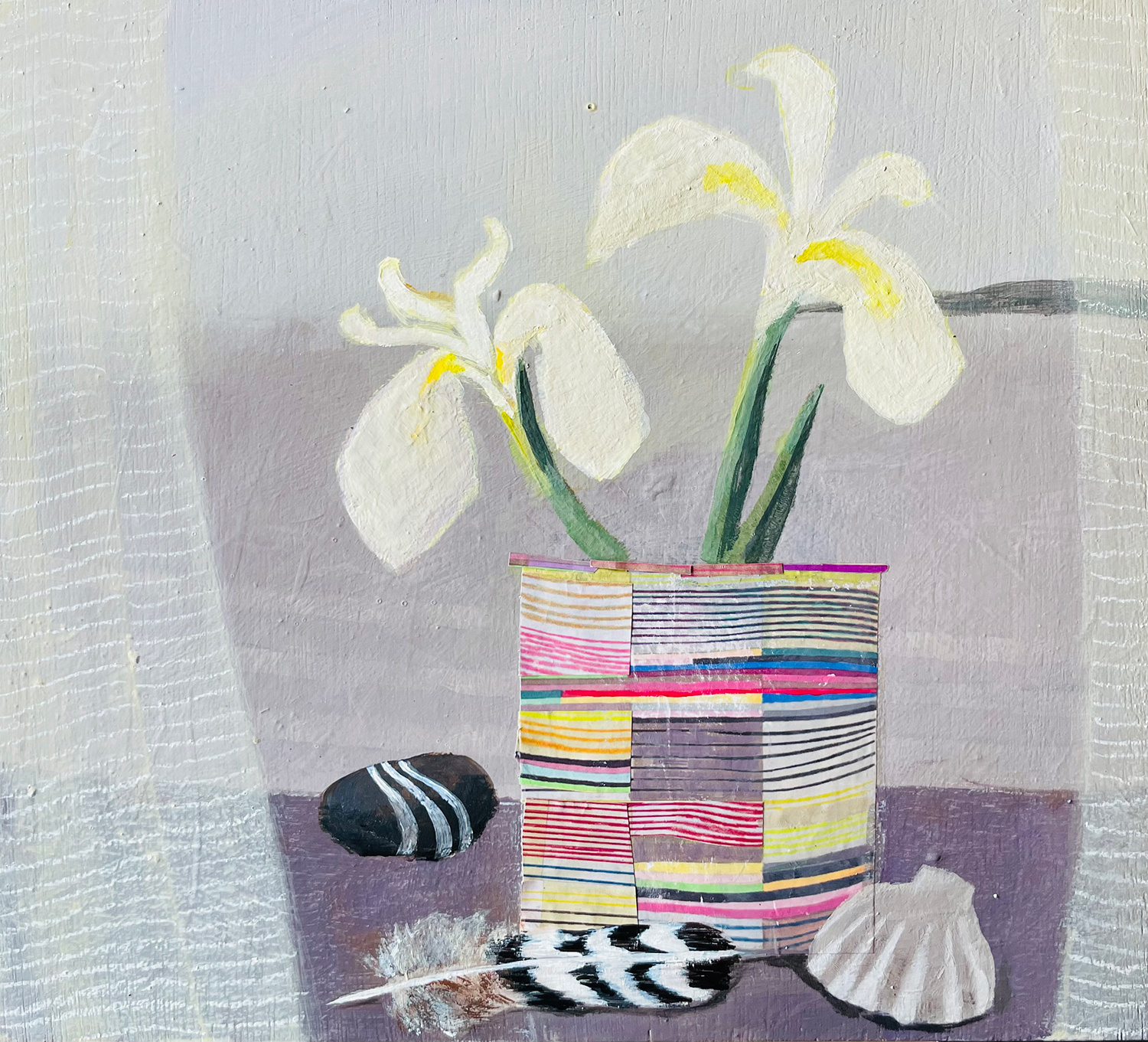 Irises and Beach Finds by Barbara Peirson