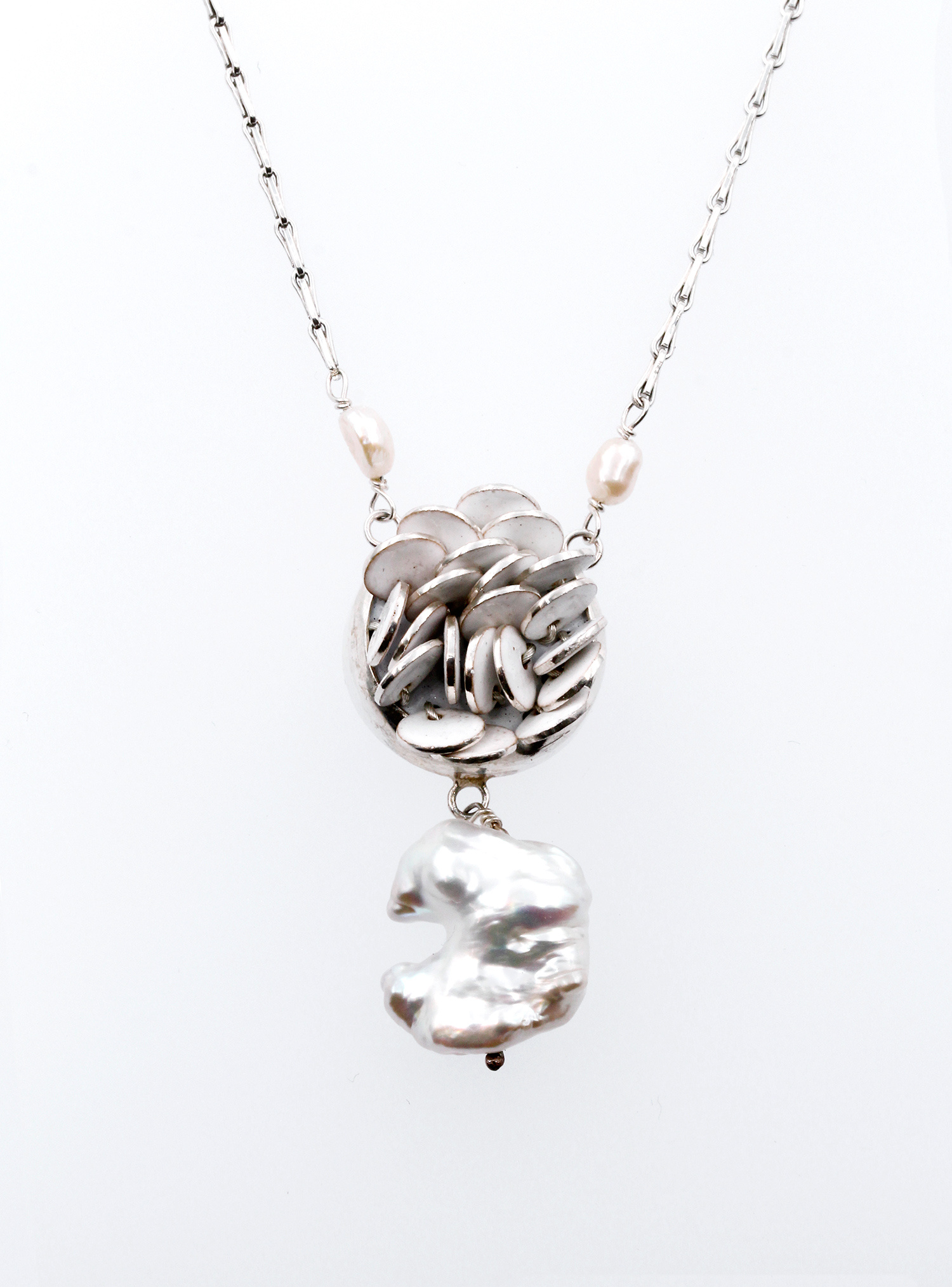 White Bloom Baroque Drop Necklace by Charlotte Smith