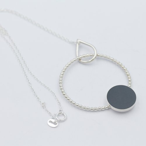 Pendant, dotty grey circle by Claire Lowe - alternative image