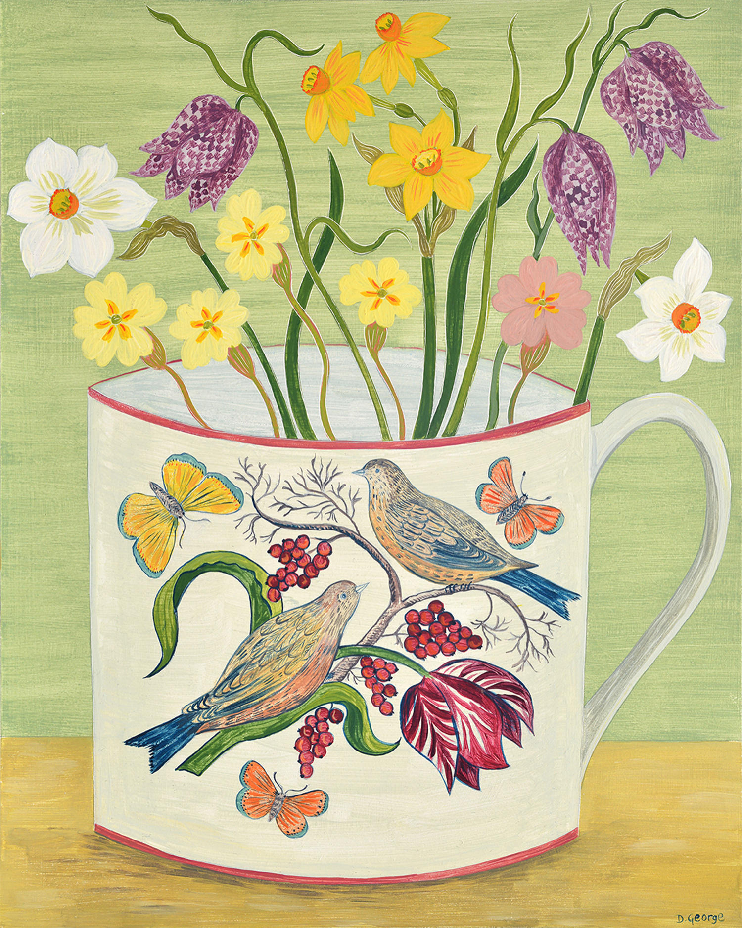 Bird Cup and Spring Flowers by Debbie George