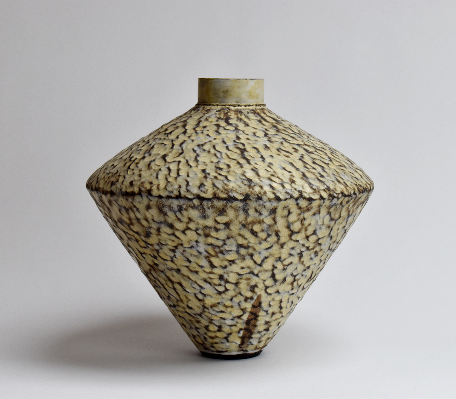 Large Yellow Ochre Ridged Jar by Jennifer Amon