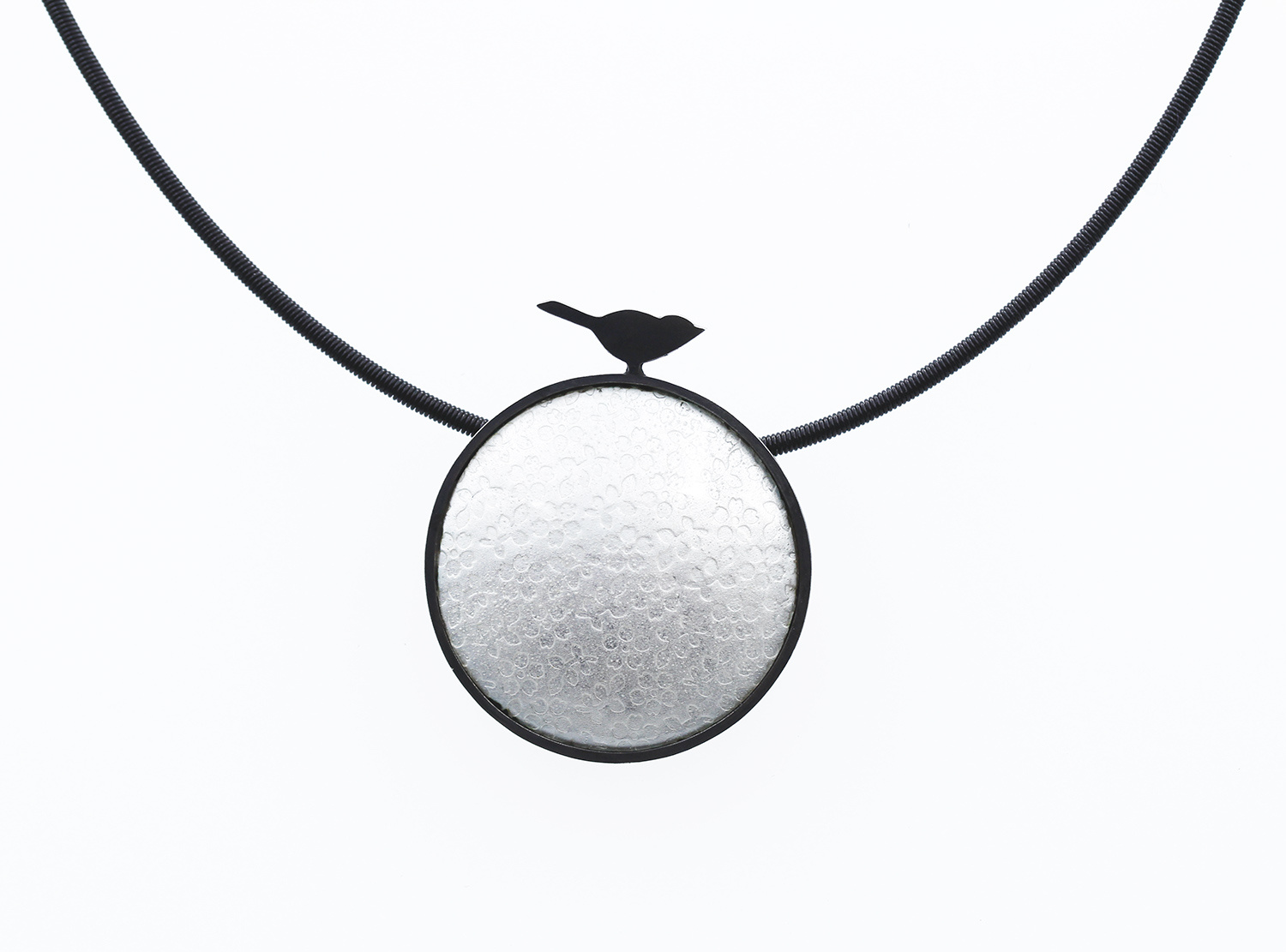 Round White Pendant with Bird on Top by Jane Moore