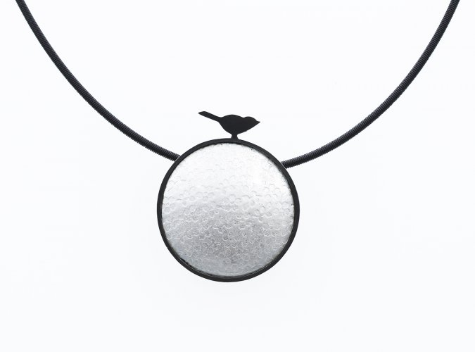 Round White Pendant with Bird on Top