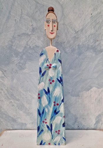 Lady-Patterned Blue Dress