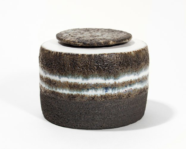 Blue & Black Striped Lidded Pot by Rosalie Dodds - alternative image