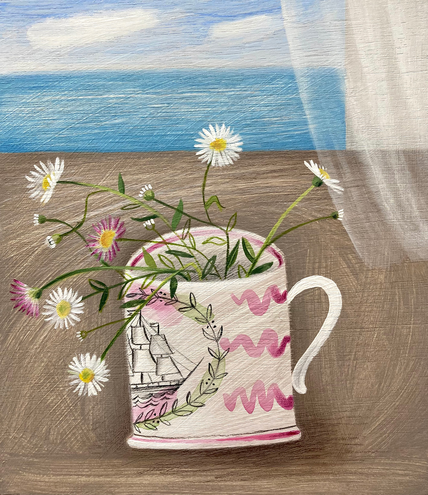 Ship Cup, Daisies, Sea View by Russell Wilson