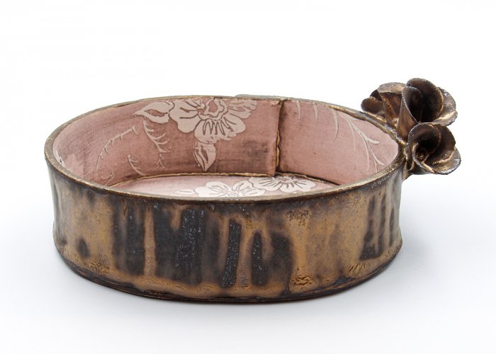 Pink Sardine Tin with bronze flowers by Sarah Dunstan - alternative image