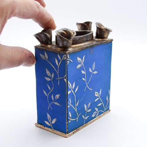 Electric Blue Flower Brick with bronze flowers by Sarah Dunstan - alternative image