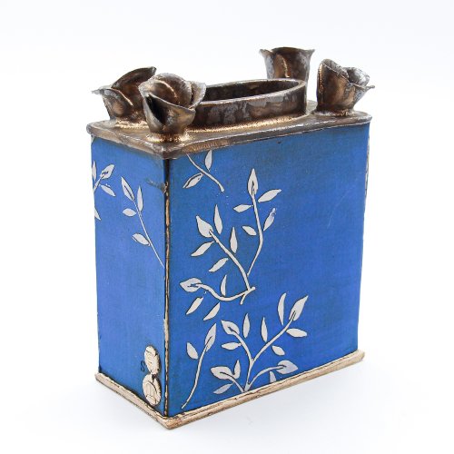 Electric Blue Flower Brick with bronze flowers by Sarah Dunstan - alternative image