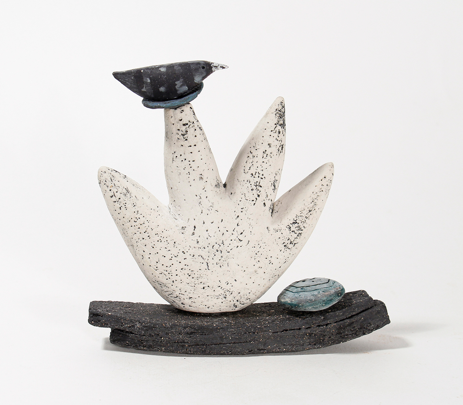 Large Plant Form Stone Bird open Plinth by Shirley Vauvelle