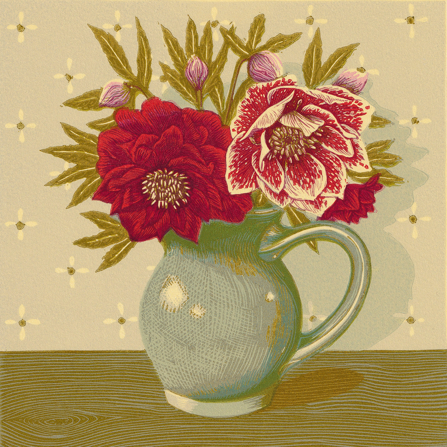 Grey Jug with Hellebores by Vanessa Lubach