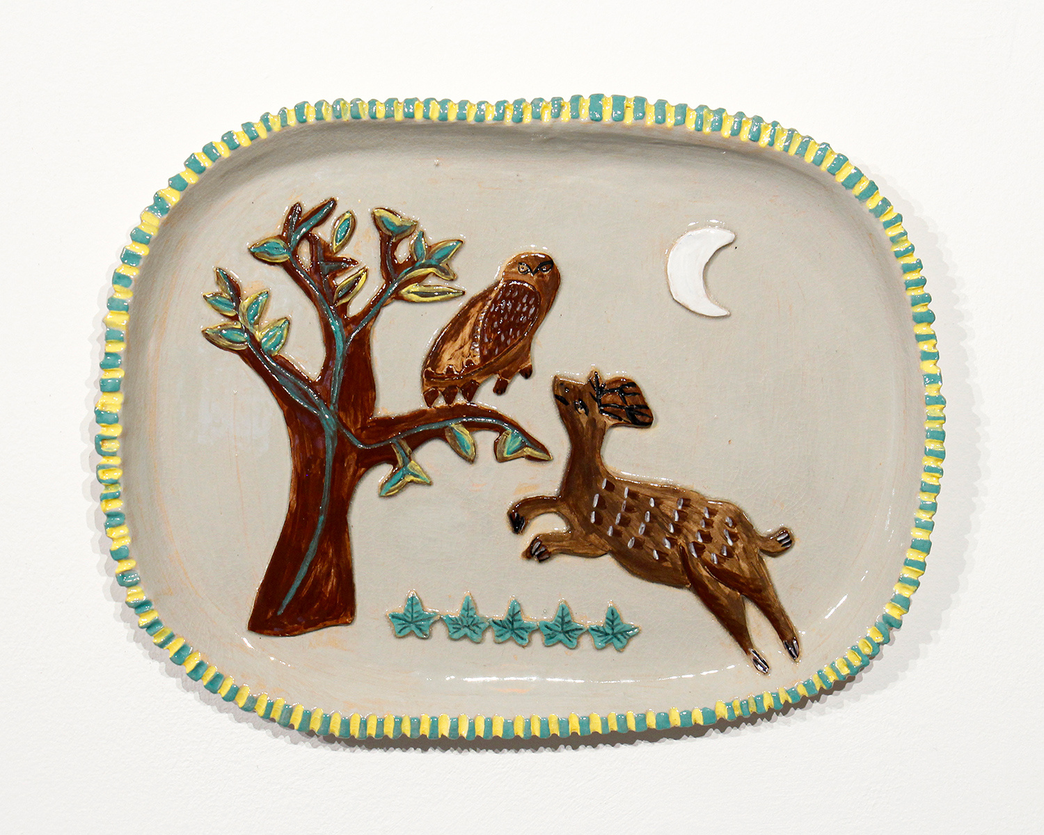 Muntjac & Owl Wall Plate by Vanessa Tannahill