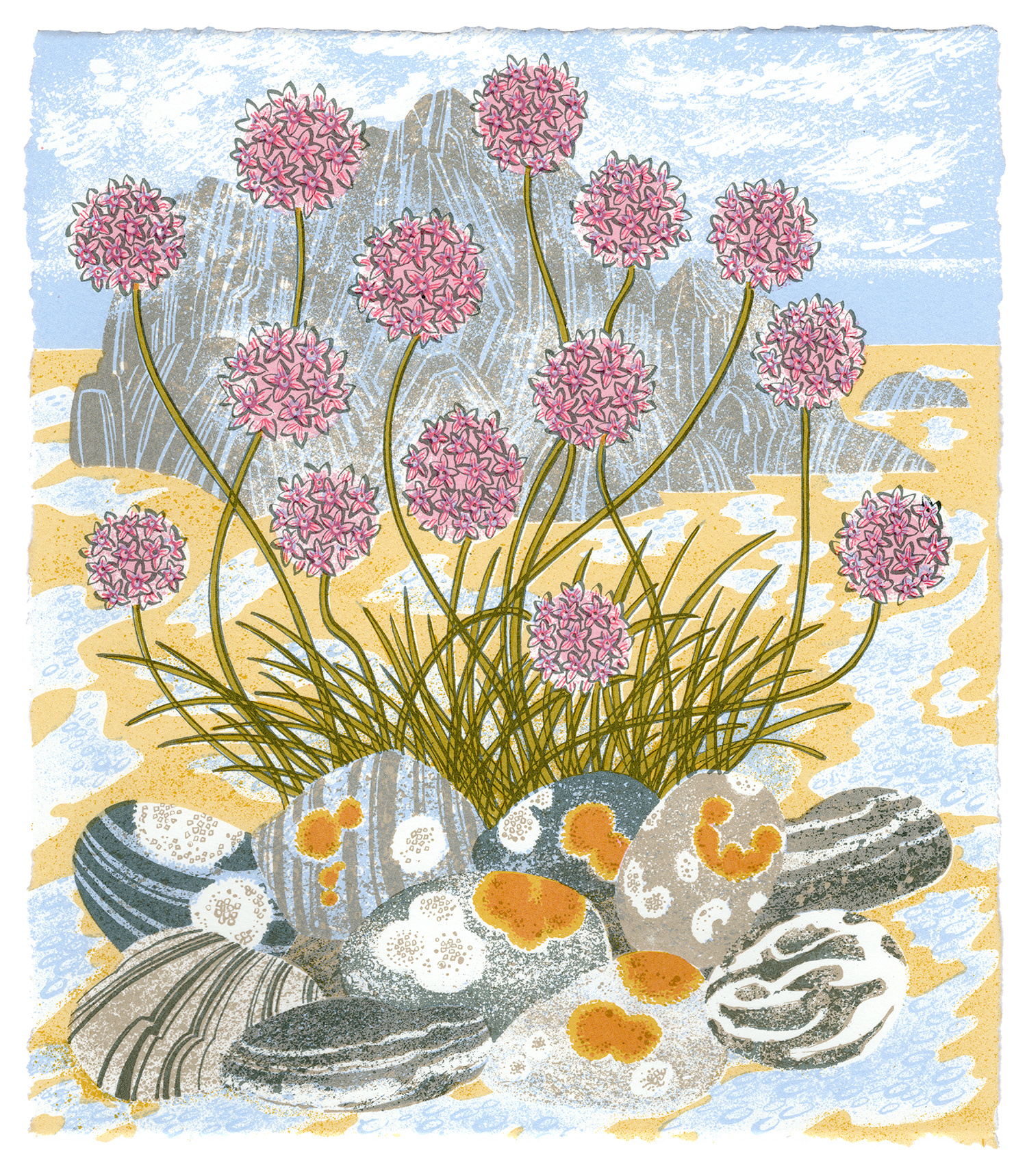 Sea Pinks & Pebbles by Angie Lewin