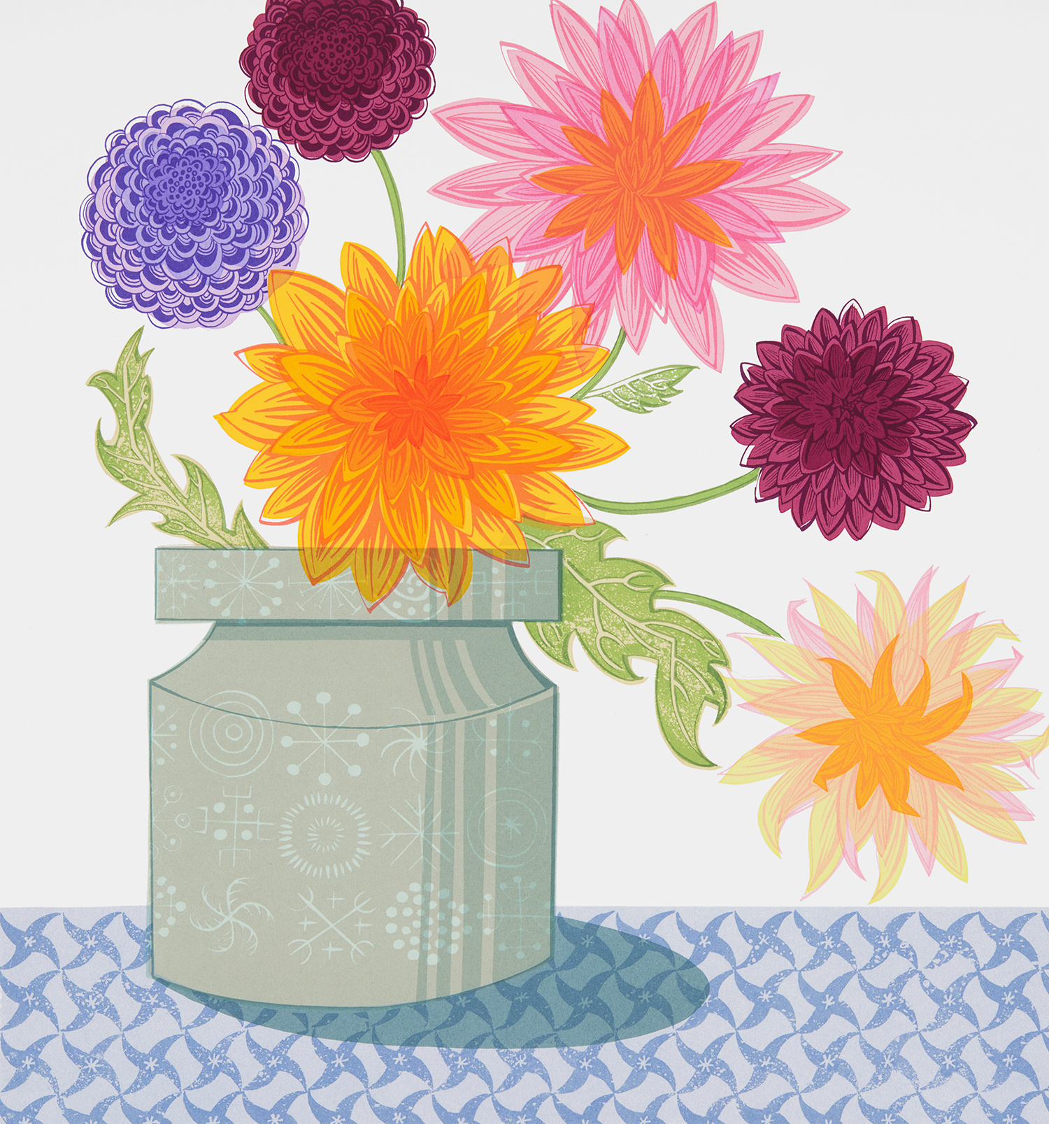 Dahlias & Totem by Angie Lewin